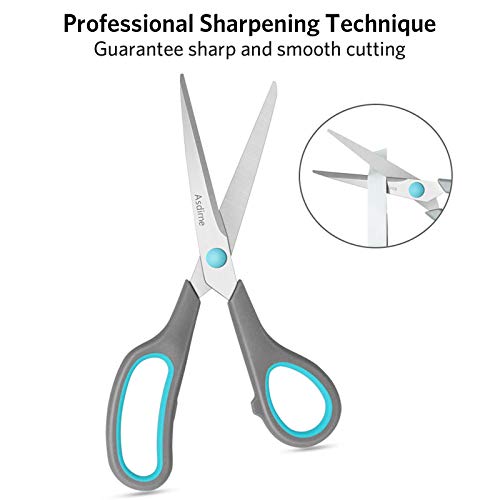 Asdirne Scissors Set of 4, Premium Stainless Steel Razor Blades, Ergonomic Semi-Soft Rubber Grip, Suitable for School, Office and Family Daily Use, 9.6''/8.5''/6.4"/5.4", Blue&Gray