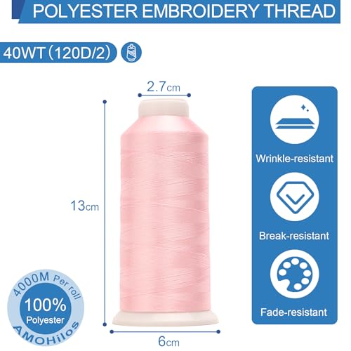 High Tenacity Polyester Embroidery Machine Thread 40WT(120D/2) 4000M Per Spool for Commercial and Domestic Embroidery Machine (Baby Pink-1815) - color: Baby Pink-1815
