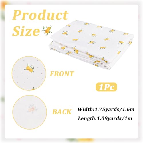1.75 Yards Floral Patterned Fabrics Yellow Flower Printed Beige Cloth Base Patchwork by The Yard Polycotton Quilting Flowers Fabric for Sewing Making Upolstery Accessories DIY Craft Supply - size: 1600MM, style: Yellow Flower