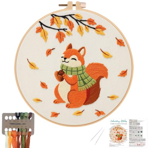 Louise Maelys Autumn Squirrel Embroidery Kit for Beginners Adults - color: Squirrel