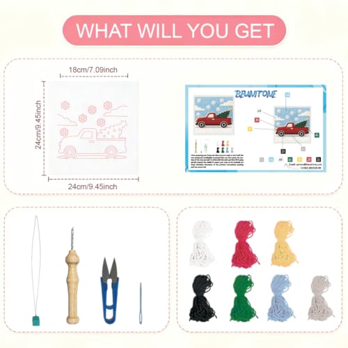BEUNITONE Punch Needle Kit for Beginners Adults - Christmas Truck Design - color: 14-Christmas Truck