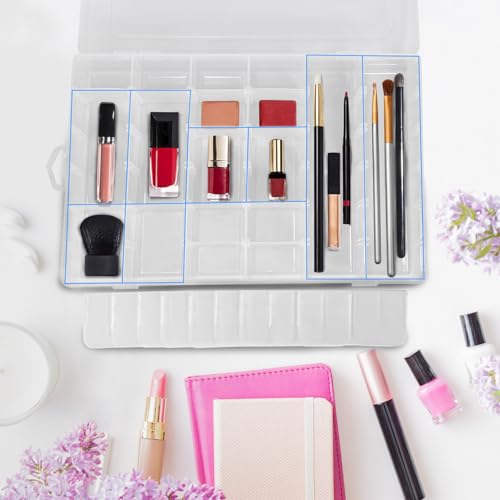 Guyuyii 4 Pack 36-Grid Plastic Clear Organizer Box with Adjustable Dividers - size: 4 Pack 36 Compartments