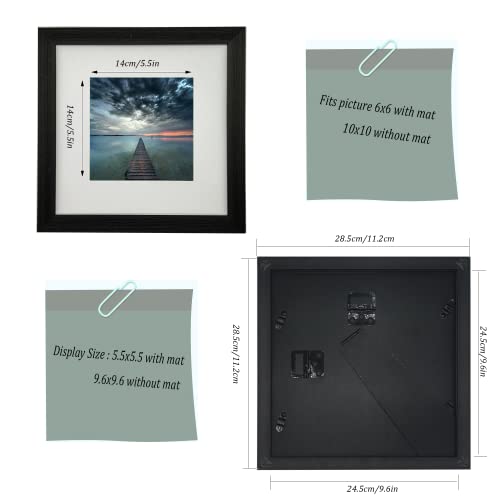 10x10 Gallery Picture frame with 6x6 mat,Freestanding and Wall Mountable Photo Frame, Black - color: Black, size: 10x10