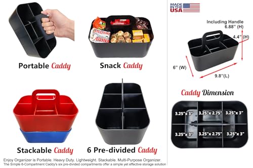 2 Pack Small 6 Compartment Multiuse Caddy Organizer with Handle Art Craft Supplies, Office, Desk, Stationery Pen Holder Stackable- Made In USA (Red/Blue) - color: Red / Blue