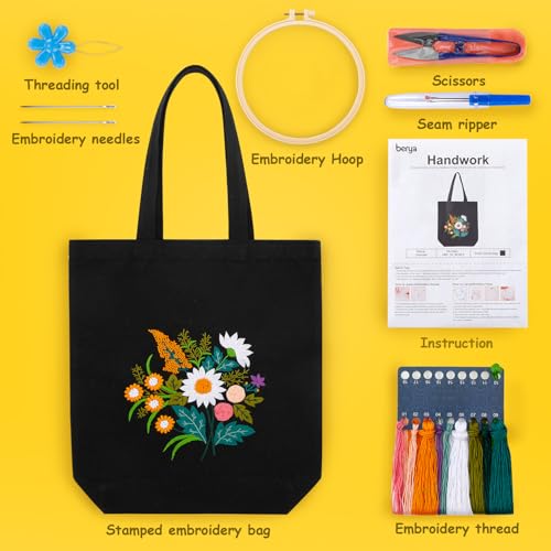 BERYA Canvas Tote Bag DIY Needlepoint Embroidery Kit for Beginners - color: Emerald