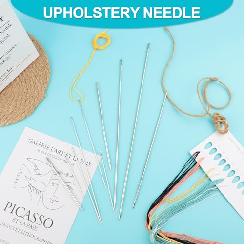 10 Pcs Professional Upholstery Needle, Long Sewing Needles 3"/4"/5"/6"/7"/8"/10"/12" Length, Large Eye Long Straight Upholstery Hand Needles for Home Quilting, Stitching, Crafting