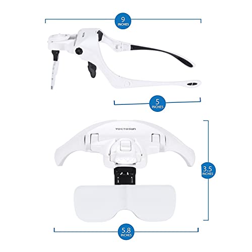 YOCTOSUN Head Magnifying Visor with 4 LED Lights and 5 Detachable Lenses 1X, 1.5X, 2X, 2.5X 3.5X - Hands-Free Headband Magnifier Glass for Jewelry, Arts, Crafts and Close Work - style: Head Magnifier with 4 LED Lights