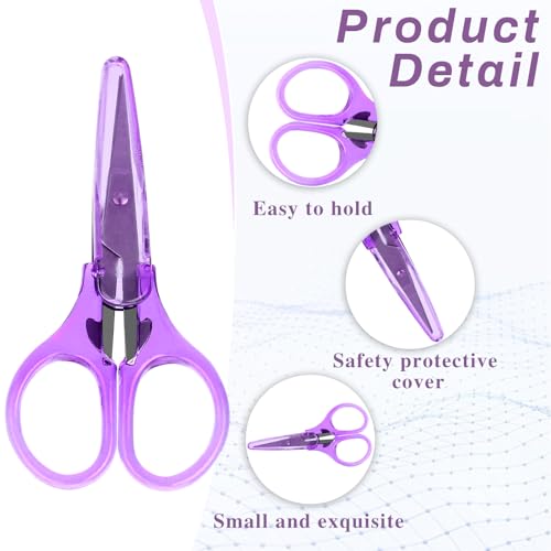 3Pcs Small Craft Scissors 3.4"Tiny Travel Scissor Mini Craft Scissors Set All Purpose Stainless Steel with Protective Cover Fine Tips Design for Paper Cutting Scrapbooking Crochet(Pink Purple Blue)