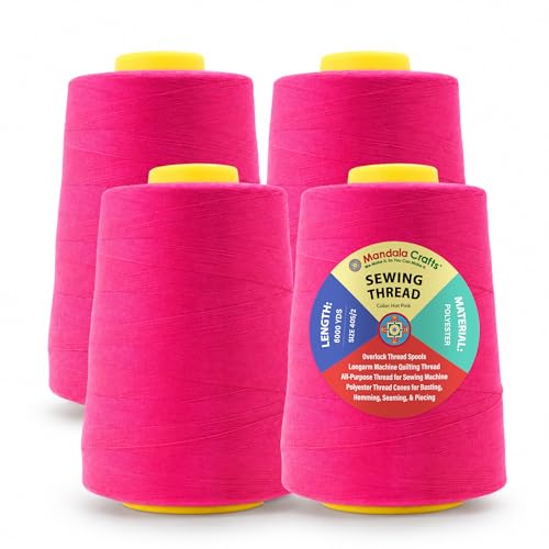 Mandala Crafts 40S/2 Hot Pink Polyester 4 Pack of Serger Threads Cones - color: Hot Pink, size: Pack of 4 40S/2 24000 YDs