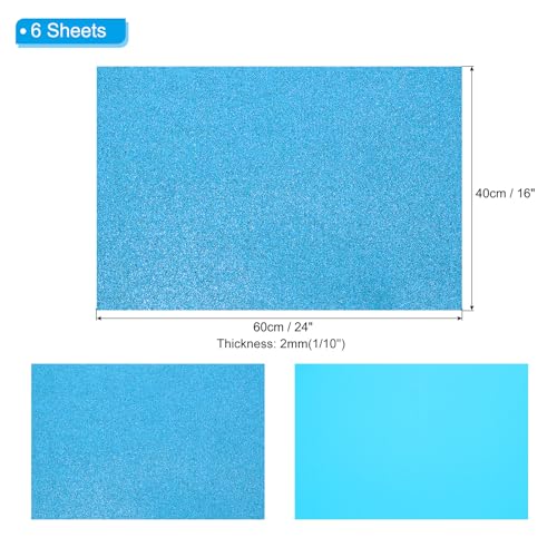 PATIKIL 2mm(1/10") Thick Non Adhesive Glitter Foam Sheet 16x24inch(40x60cm) Light Blue, EVA Shiny Foam Board for Craft, 6 Pcs - color: Light Blue