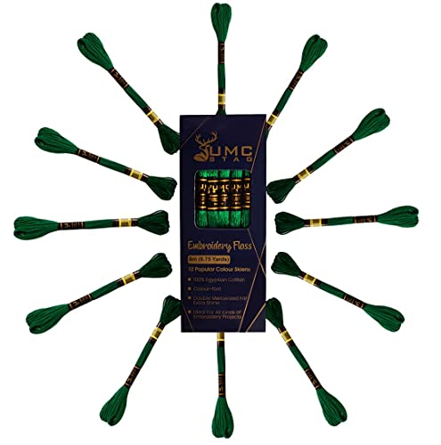 12 Pieces Emerald Green 923 Premium Embroidery Thread | 100% Egyptian Cotton Premium Skeins | Cross Stitch Embroidery Floss | Oeko TEX Certified Stranded Cotton (Emerald Green) - color: Emerald Green