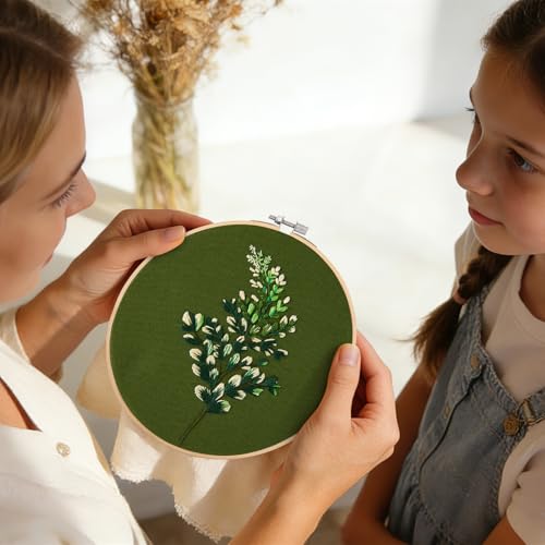 Crafmanoe Hand DIY Embroidery Kits for Beginners Adults, Plant Crewel Embroidery Starter Kits, Stamped Cross Stitch Kits for Beginners Adults Craft Kits for Women, Embroidery Hoops, Fabric and Thread - color: H810