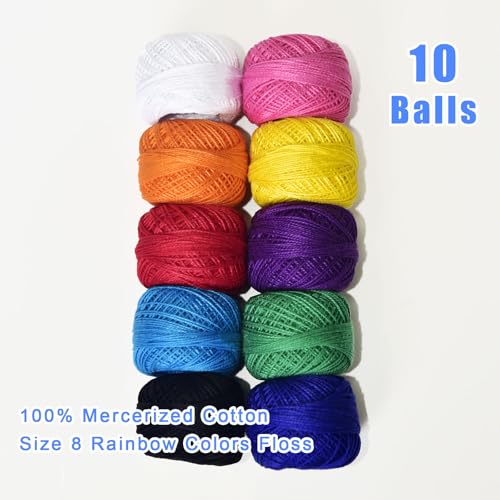Crochet Thread 10 Balls Cardinal Size 8 for Crochet Hardanger Cross Stitch Needlepoint Hand Embroidery (Cool Color Series) - color: Cool Color Series