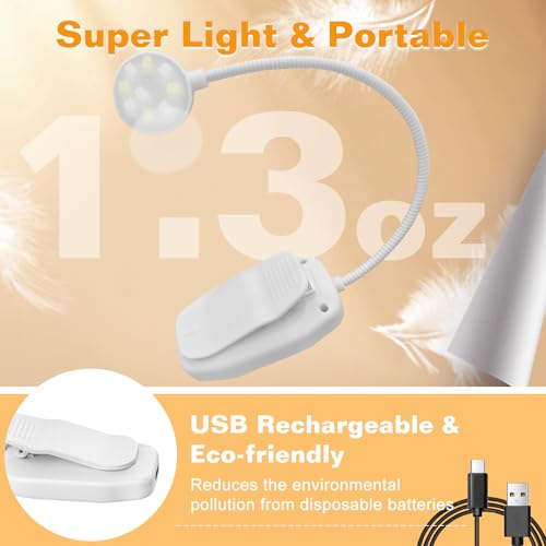 KTEBO 2 Pack Rechargeable Book Light Clip-On Reading Light for Books in Bed - color: Black & White