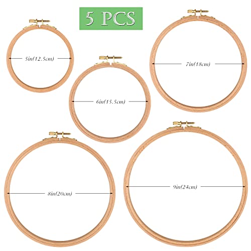 ZOCONE 5 PCS Beech Wood Embroidery Hoops, Wood Circle Hoop Ring Cross Stitch Hoop for Embroidery, Cross Stitch, Needlework, Art Craft Handy Sewing and Christmas Decoration (Size-5",6",7",8",9") - style: Size-5",6",7",8",9"
