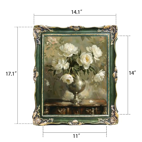 Saysmile Vintage 11x14 Picture Frame Green, Textured Antique Picture Frames with Embossed Flower Design, Ornate Frame for 11x14 Photo, Resin Antique Frames Tabletop & Wall Hanging, Home Decor - color: Green, size: 11x14