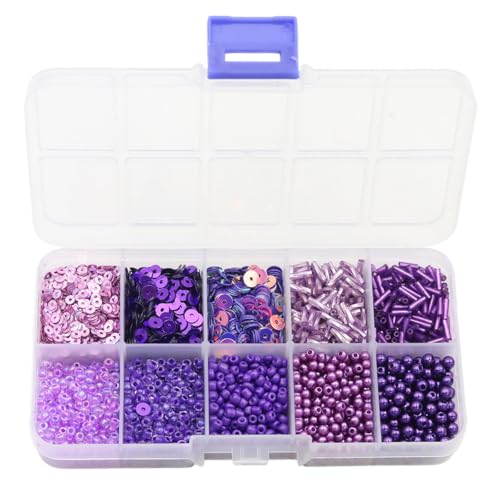 10 Color Small Assorted Glass Seed Beads, Loose Sequins (Purple) - color: Purple