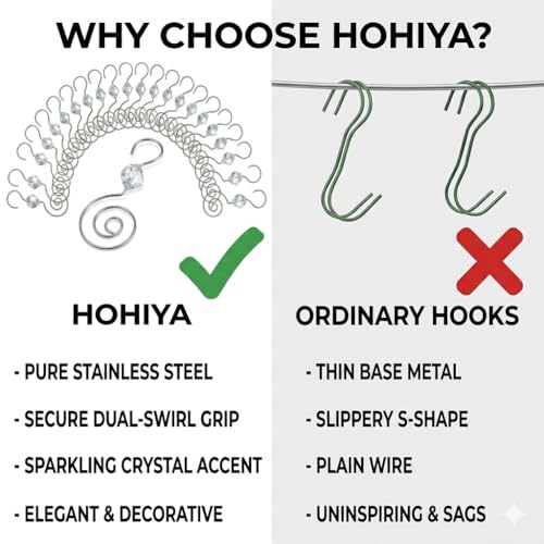 HOHIYA 36 Pack Silver Ornament Hooks Crystal Accent Tree Hangers