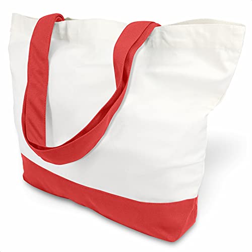 TOPDesign 1-Pack Super Strong Large 12oz Cotton Canvas Tote Bag, Reusable Grocery Shopping Cloth Bag, Fashionable Two-Tone Tote for Crafts, DIY Your Creative Designs - color: Red/White