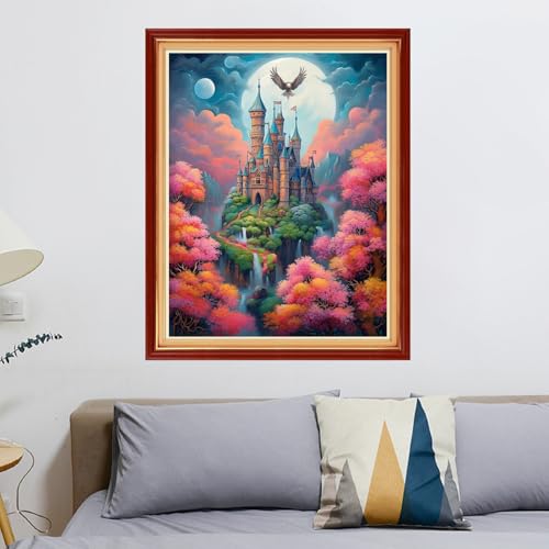 Redxing Stamped Cross Stitch Kits - Beach Night Landscape Counted Cross Stitch Kits for Beginners Adults Needlepoint Cross-Stitch Patterns-Magic Castle 16x20 inchs - color: ArtsKit22