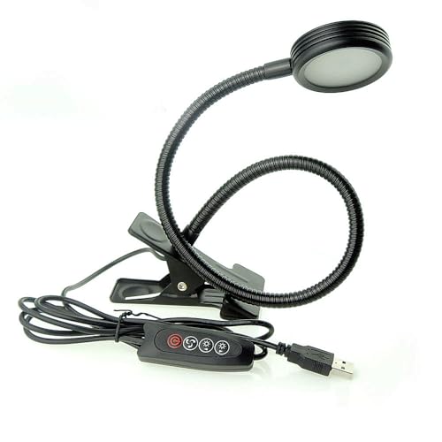 QUANS 3 Color Dimmable LED Clip On Light Black Gooseneck Desk Reading Lamp - color: Black (3 Color) Dimmable