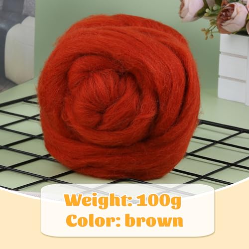 3.53oz Needle Felting Wool Roving for Needle Felting Red-Brown Felting Wool - color: red-brown
