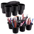 6 Pack 6 Cup Caddy for Classroom Plastic Round Desk Table Caddy, Black - color: Black