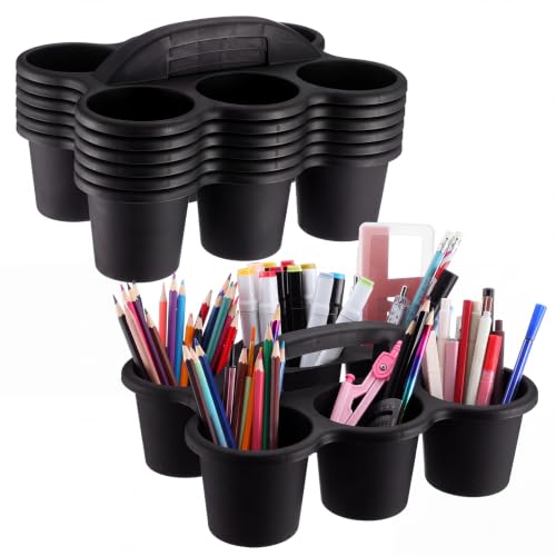 6 Pack 6 Cup Caddy for Classroom Plastic Round Desk Table Caddy, Black - color: Black