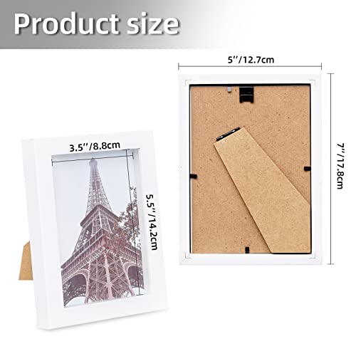 Muzilife 5x7 Shadow Box 3D Picture Frame, Wood & Real Glass, 2 Pack, White - color: 2pcs 5x7-white