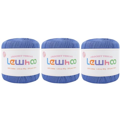 Crochet Thread, 3 Pack Size 3 Cotton Crochet Yarn Ball Set Blue - color: Blue