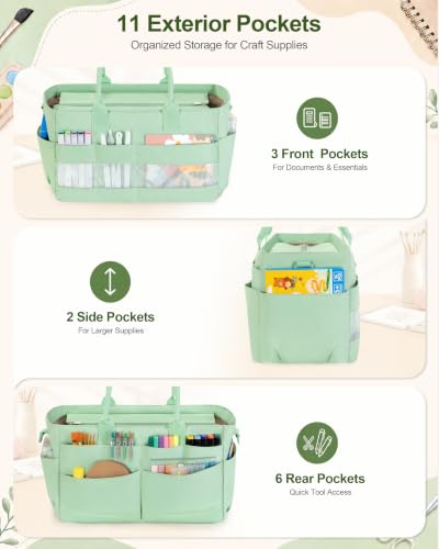 Marscamd Craft Organizer Tote Bag, Art Supply Caddy, Green - color: Green