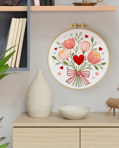 ERKOON Embroidery Kit for Beginners Adult, Flower Cross Stitch Set Include Embroidery Cloth Hoops Threads for Craft Lover Hand Stitch with Embroidery Skill Techniques (Bouquet) - color: Bouquet
