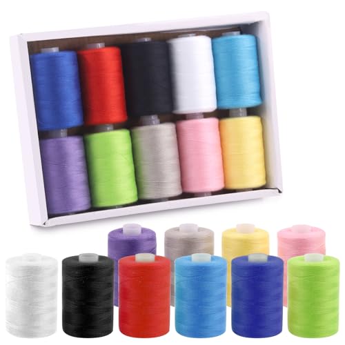 Swpeet 10Pcs 1000 Yards Rainbow Colors All Purpose Threads Assortment Kit, Handy Polyester Sewing Threads Embroidery Thread, Hand Sewing Needle Threaders Set for Crafters Lovers - 10 Colors - color: Colour Styles