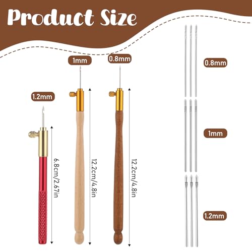 3 Pcs Embroidery Crochet Hook Kit - Wood Handle French Drum Hooks with 9 Needles Tambour Hook Latch Beaded Needle for Embroidery, Sequin Beading, Knitting, DIY Sewing