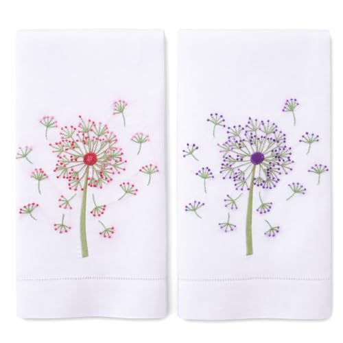 Bathroom Hand Towels Set of 2, Pink Purple Dandelion - color: 1153 - Pink Purple Dandelion
