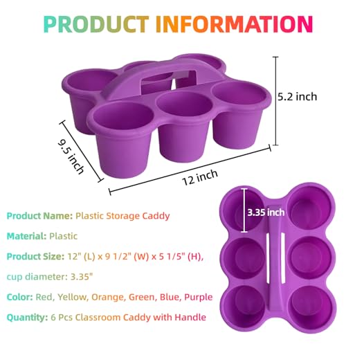 6 Pack Plastic Classroom Caddy Organizer with Handle,6 Compartment, Rainbow - color: Rainbow