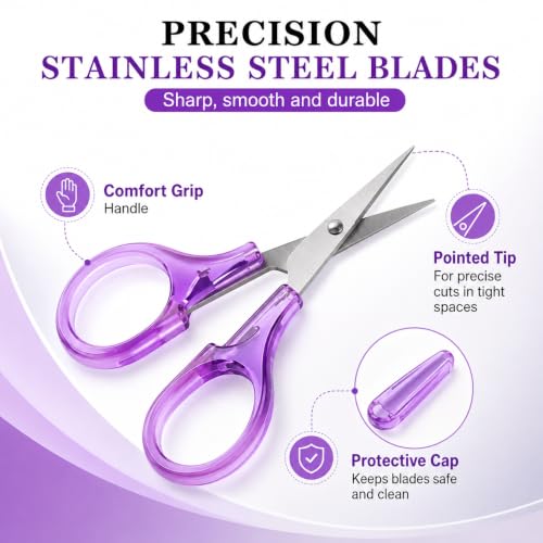 10Pcs Small Scissors All Purpose with Protective Cover, 5Colors