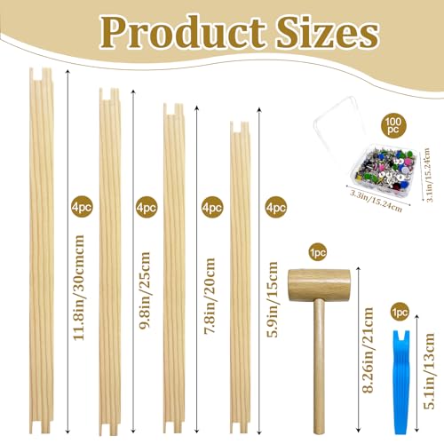 16 Pcs Needlepoint Stretcher Bars for Needlework, Wooden Canvas Stretcher Bars with 100 Tacks, Remover Tool and Mini Wooden Hammer, Needlepoint Embroidery Stitch Frame Set for Women's Birthday Gift - color: Natural-16pcs