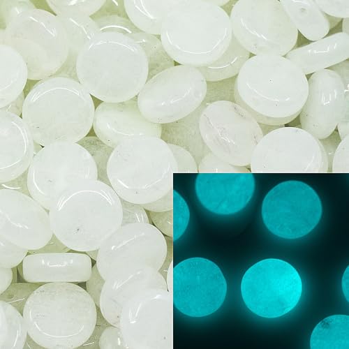 0.88oz (ab. 70pcs) Flat Round Coin 1-Hole Glass Beads, 0.31 inch (8mm), Czech Republic, Dirty White - Glow in the Dark Bright Blue - color: Coin, White - Glow Blue