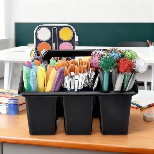 Plastic Caddy With Handle,Protable Classroom Craft Caddy, 6-pack Storage Caddy For Pencil,Pen,Craft Tools (Black) - color: Black