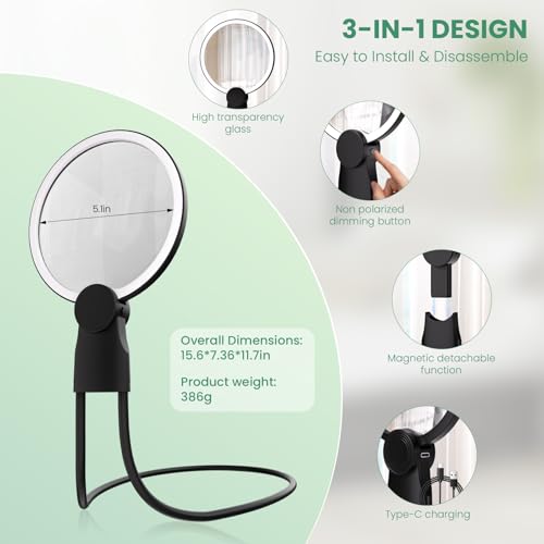 Hands Free Magnifying Glass with Light for Reading, 10X Neck Magnifying Glass with Light for Close Work with Real Glass Lens, Flexible Gooseneck Large Magnifier for Low Vision Elderly, Seniors