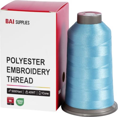 BAI Polyester Embroidery Machine Thread 5000 Yards Light Sky Blue+323 - color: Light Sky Blue+323