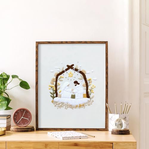 Christian Nativity Embroidery Kit for Beginners Adults Easy Embroidery Starter Kit Nativity Patterns Cross Stitch Kits Full Embroiderys Hoop Kits Needlepoint Kits with Instruction Needles and Thread - color: Christian Nativity