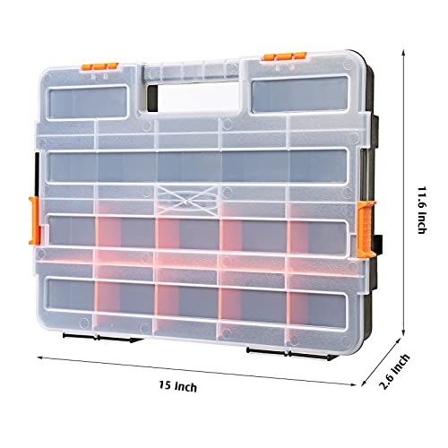MIXPOWER 15-inch 2pcs Toolbox Organizer Sets, 20 Removable Dividers, Durable Plastic Box, Excellent for Screws, Nuts, Small Parts, 34-Compartment Black/Orange 2 Pieces Set (Pack of 2) - size: Black/Orange (Pack of 2)