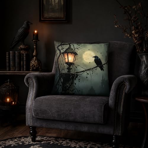 Moonlit Castle Raven Linen Pillow Cover 18x18 Gothic Dark Romance - color: Pa10055, size: 18" x 18" (Pack of 1)
