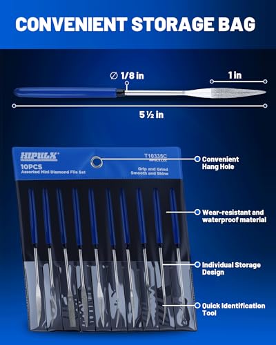 HIPULX Diamond File Set, 10pcs 5.5 Inch Curved & Shaped Mini Files with Non-Slip Rubber Handle Needle Files for Jewelry, Model Making, Metal, Glass, Woodworking - color: MODEL A