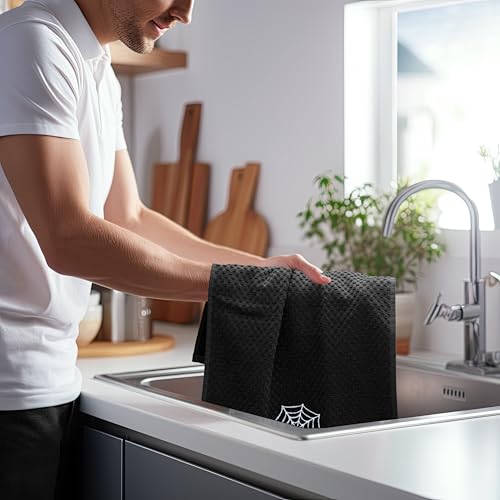 COTTON CRAFT Halloween Kitchen Towel -100% Cotton 4 Pack Waffle Terry Towel - color: Black, size: 4 Pack