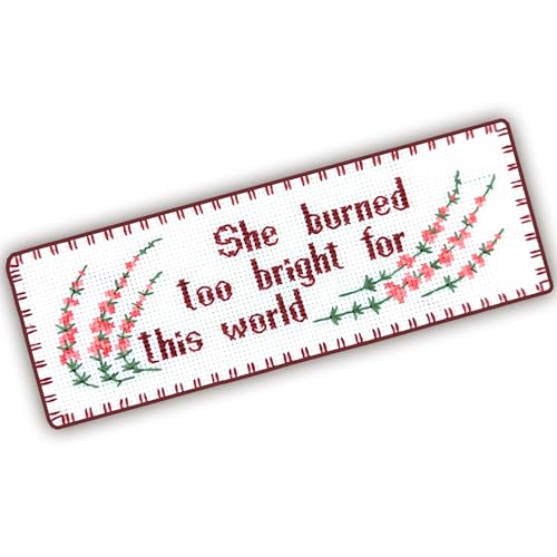 Povitrulya Wuthering Heights Bookmark Kit – She Burned Too Bright for This World Quote Cross Stitch, Gothic Literary Gift for Book Lovers, Emily Brontë Counted Embroidery Set, 16 Count Aida - color: "She Burned…"