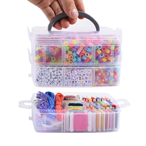 Peirich Jewelry Making Bead Kits, Includes 44 Embroidery Floss with 3-Tier Organizer Storage Box with Threads, Over 4900 Beads for Friendship Bracelets, Jewelry Making Christmas Birthday Gift - color: White