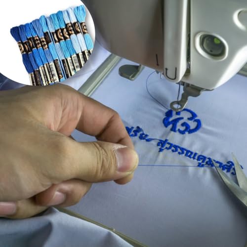 12 Skeins Blue Gradient Embroidery Thread Floss for Hand Sewing - color: Dake Blue